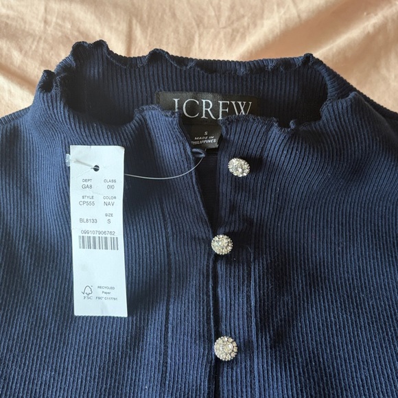 J Crew Perfect Rib Rhinestone Button Cardigan in Navy - size Small - Picture 2 of 5